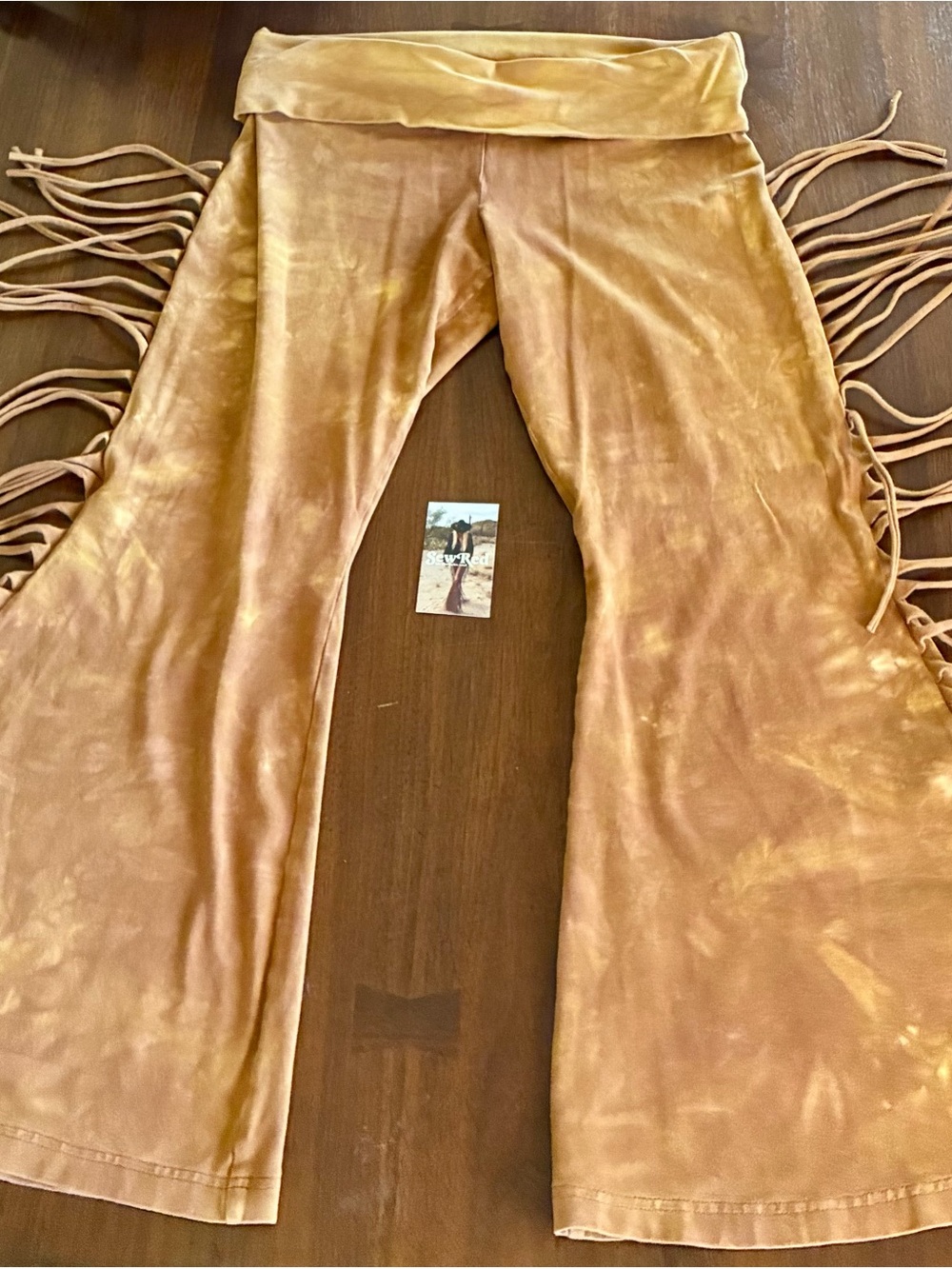 Sew Red Fringe-Trim Velvet Flare Pants in Camel Tan XL